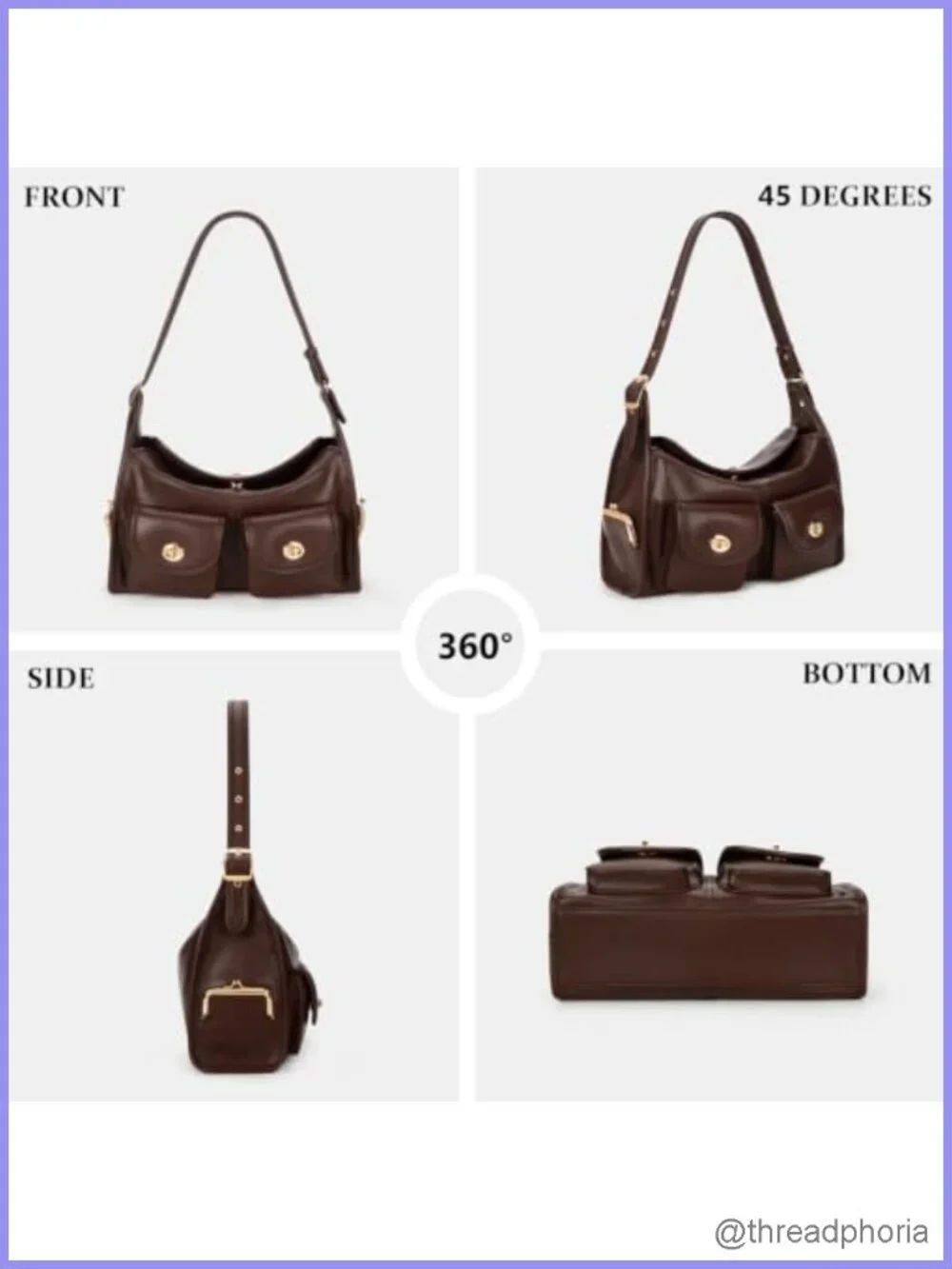 Turn Lock Hobo Bag Women Multi-Pocket Tote Crossbody Faux Leather Work Purse
